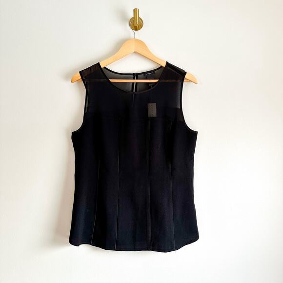 NWT Ann Taylor Sleeveless Mesh Panel Tank Top Black M $69 - Picture 1 of 6